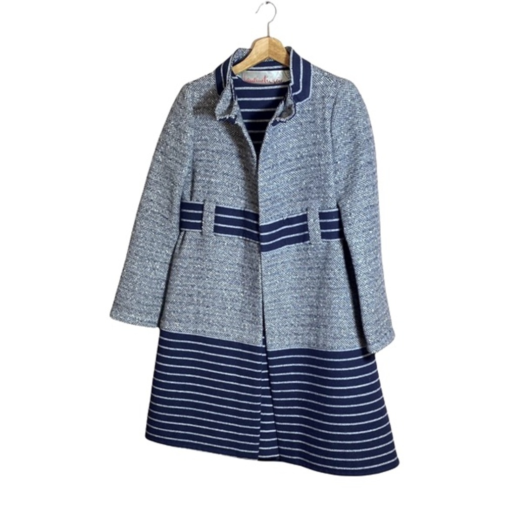 Vintage Pauline Trigère 1960 Wool Dress & Coat Matching Set Stripe & Herringbone